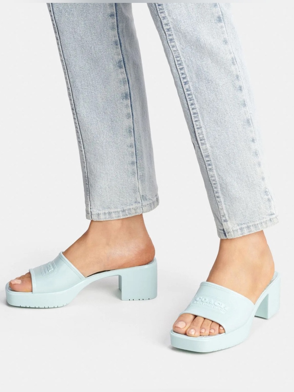 COACH Scarlet Women's Light Blue Mule Slide Rubber Sandal -